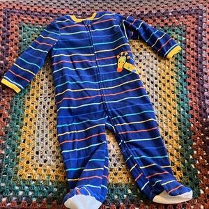 Little Me Blue Striped Footie with Giraffe